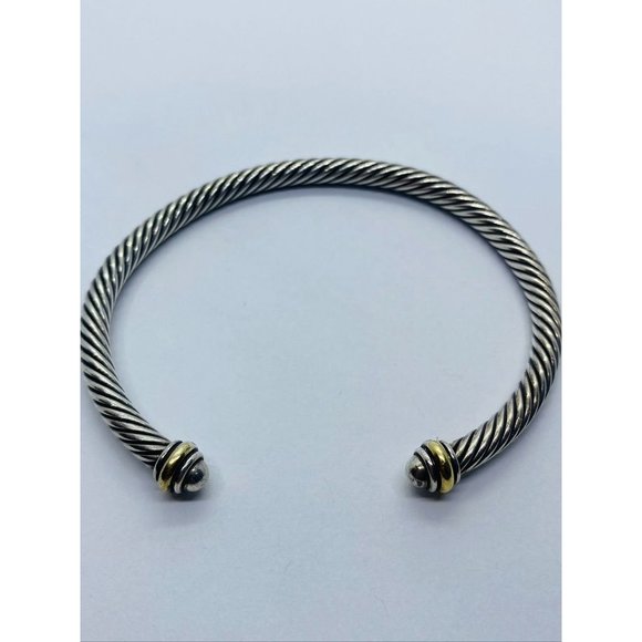 David Yurman Sterling Silver 18K 750 Gold 4mm Dome Bracelet - Picture 3 of 8